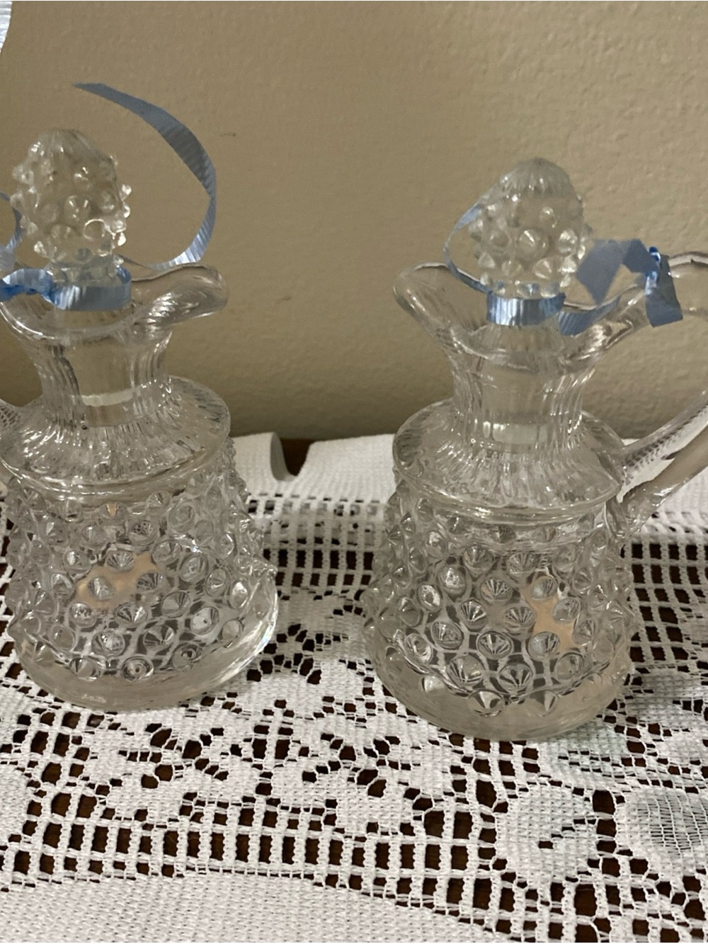 Fenton Clear Hobnail Glass Cruet Pair